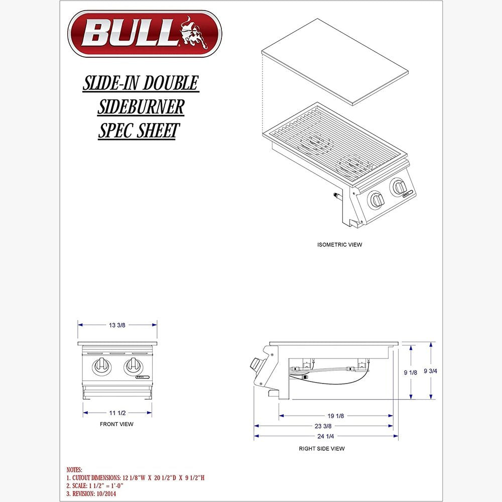 Bull Outdoor Products 30008 Liquid Propane Slid-In Double Side Burner, Front and Back Design