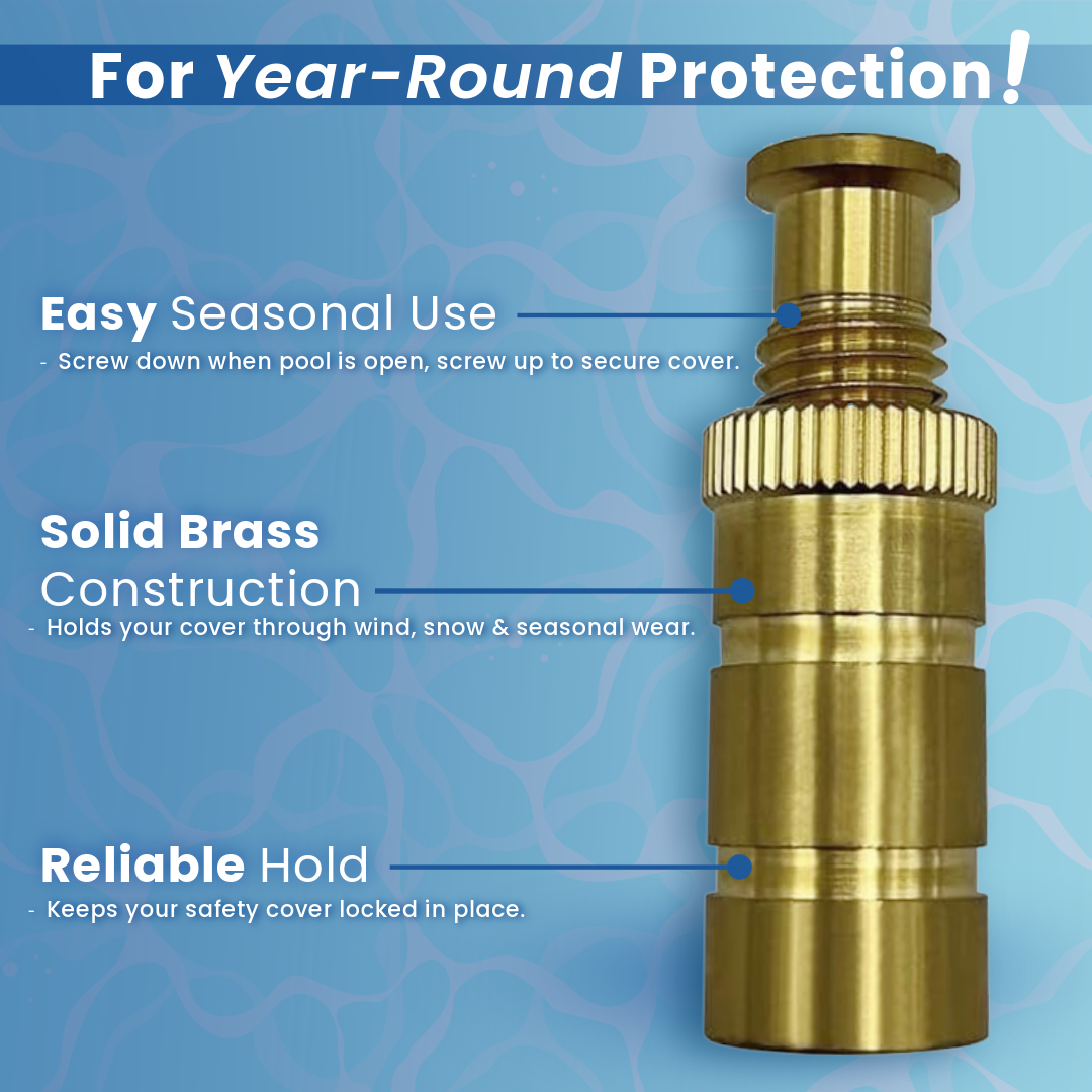Poolzilla Pool Safety Cover Brass Anchors for Concrete and Pavers - Universal Fit