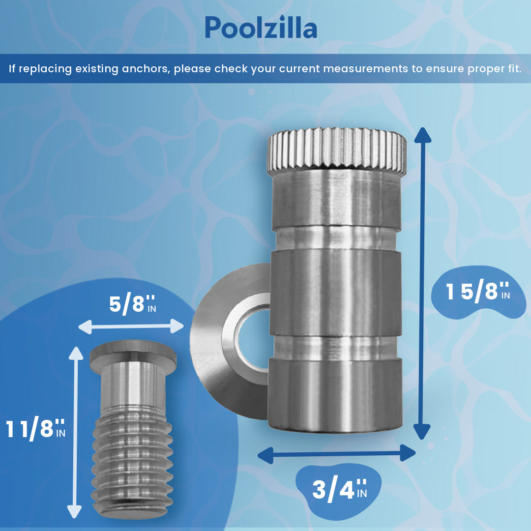 Poolzilla Stainless Steel 304 Pool Cover Anchor with Collar for Concrete and Pavers