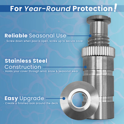 Poolzilla Stainless Steel 304 Pool Cover Anchor with Collar for Concrete and Pavers