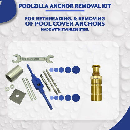 Poolzilla Anchor Removal Tool Kit, 7 Piece Set for Rethreading and Removing Pool Cover Anchors, Made with Stainless Steel
