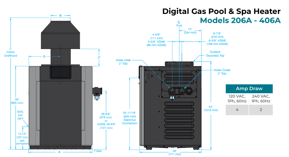Raypak P-R406A-EP-C Digital Propane Gas Heater | 399K BTU | 009227