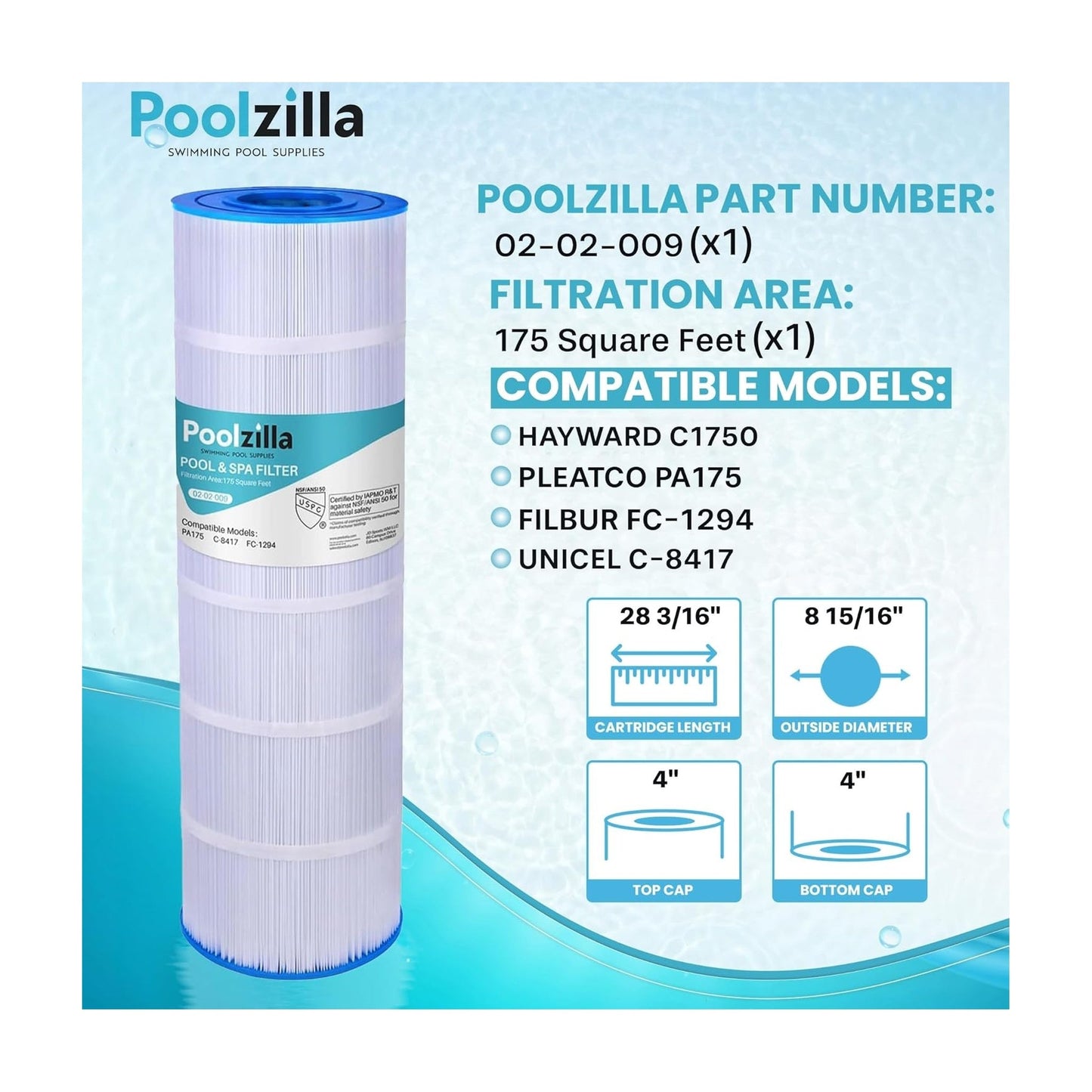 Pool Filter Cartridge for Pleatco PA175 - Replaces PCCF-175, 25230-0175S