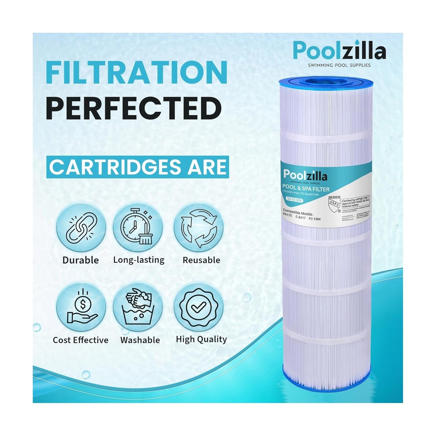 Pool Filter Cartridge for Pleatco PA175 - Replaces PCCF-175, 25230-0175S