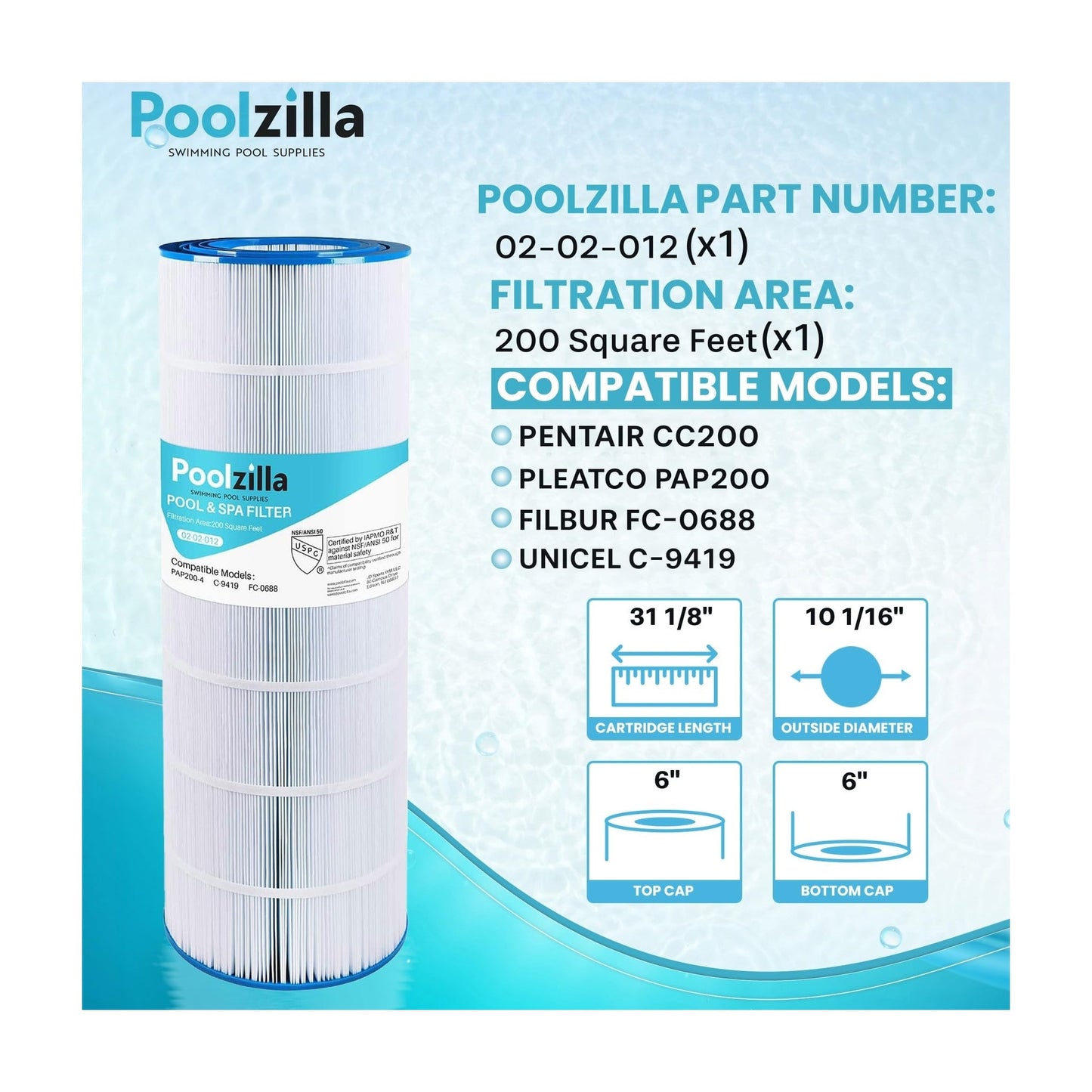 Pool Filter Cartridge for Pentair R173217 - Replaces CC200, Pleatco PAP200