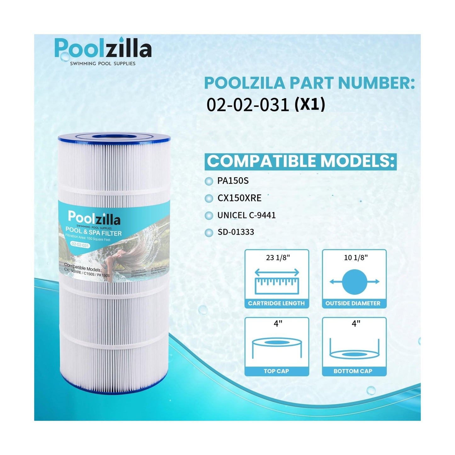 Pool Filter Cartridge for SwimClear C150 - Replaces Hayward C150S, Spa-Daddy SD-01333