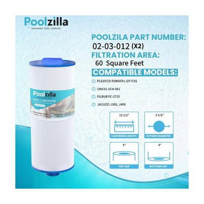Spa Filter Cartridge for Jacuzzi J300 - Replaces Pleatco PJW60TL-OTF2S, Unicel 6CH-961