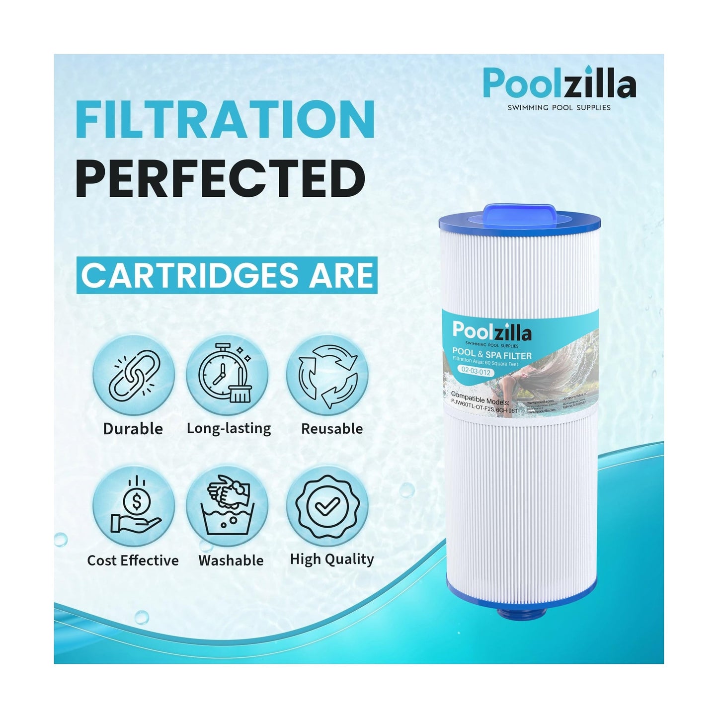 Spa Filter Cartridge for Jacuzzi J300 - Replaces Pleatco PJW60TL-OTF2S, Unicel 6CH-961