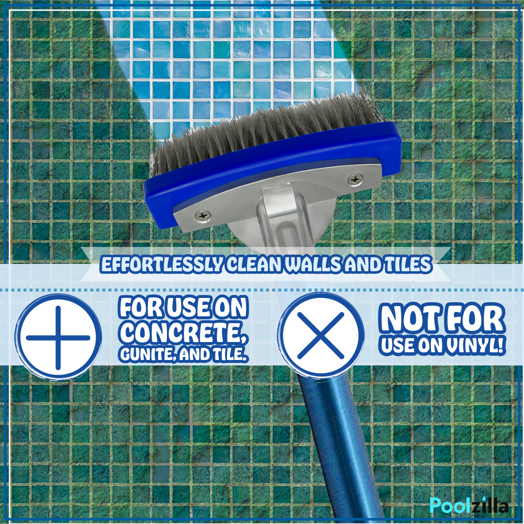 Poolzilla Hard Bristle Brush for Gunite and Concrete Pools, Not for Vinyl Use, Clean Walls and Tiles