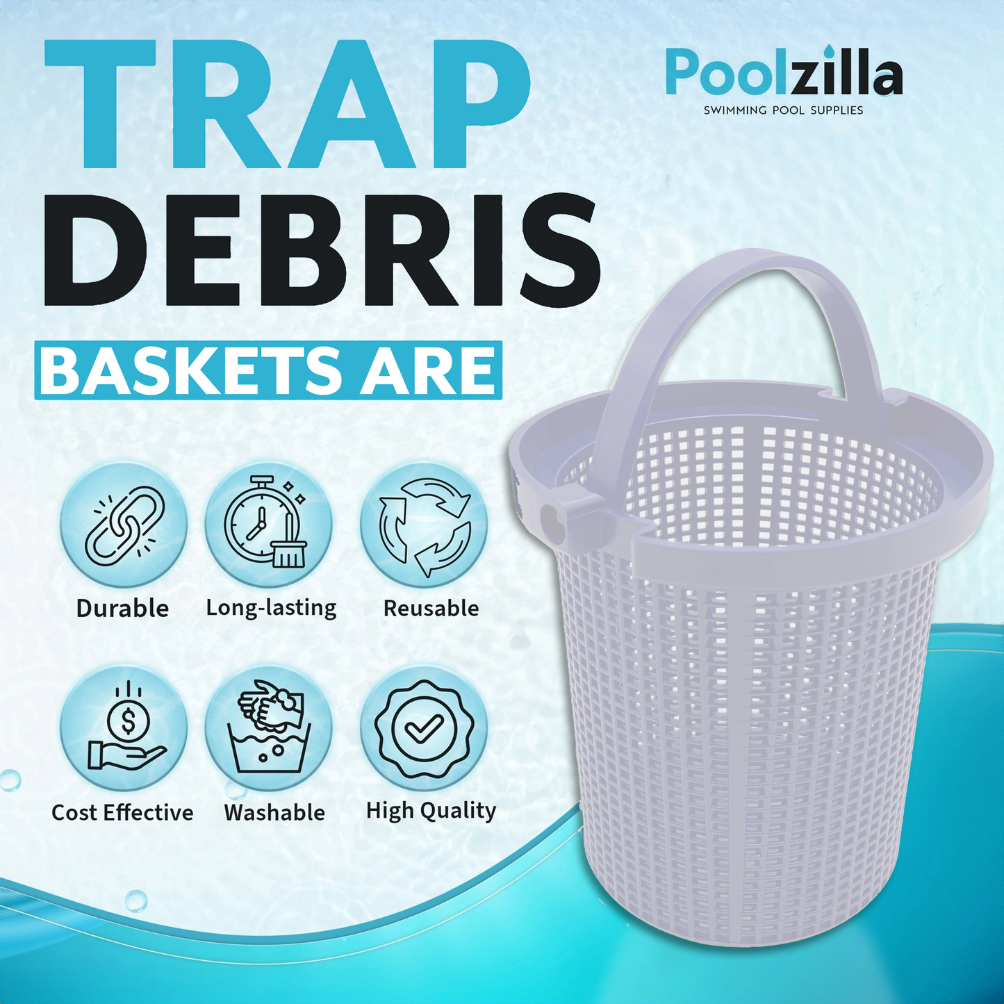 Poolzilla Pump Basket, (White) Compatible With Dura-Glass II, Maxi-Glass II, Dyna-Glas, Dyna-Max, Dyna-Pro, and Dyna-Wave, Aladdin B-106, Sta-Rite C108-33P