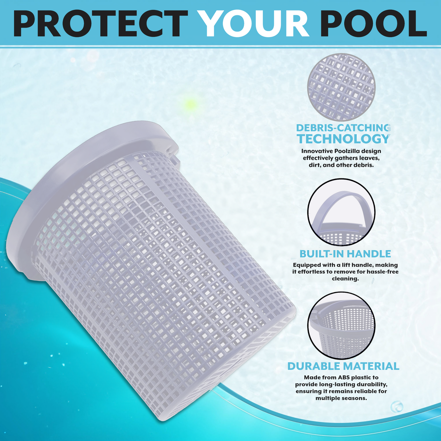 Poolzilla Pump Basket, (White) Compatible With Dura-Glass II, Maxi-Glass II, Dyna-Glas, Dyna-Max, Dyna-Pro, and Dyna-Wave, Aladdin B-106, Sta-Rite C108-33P
