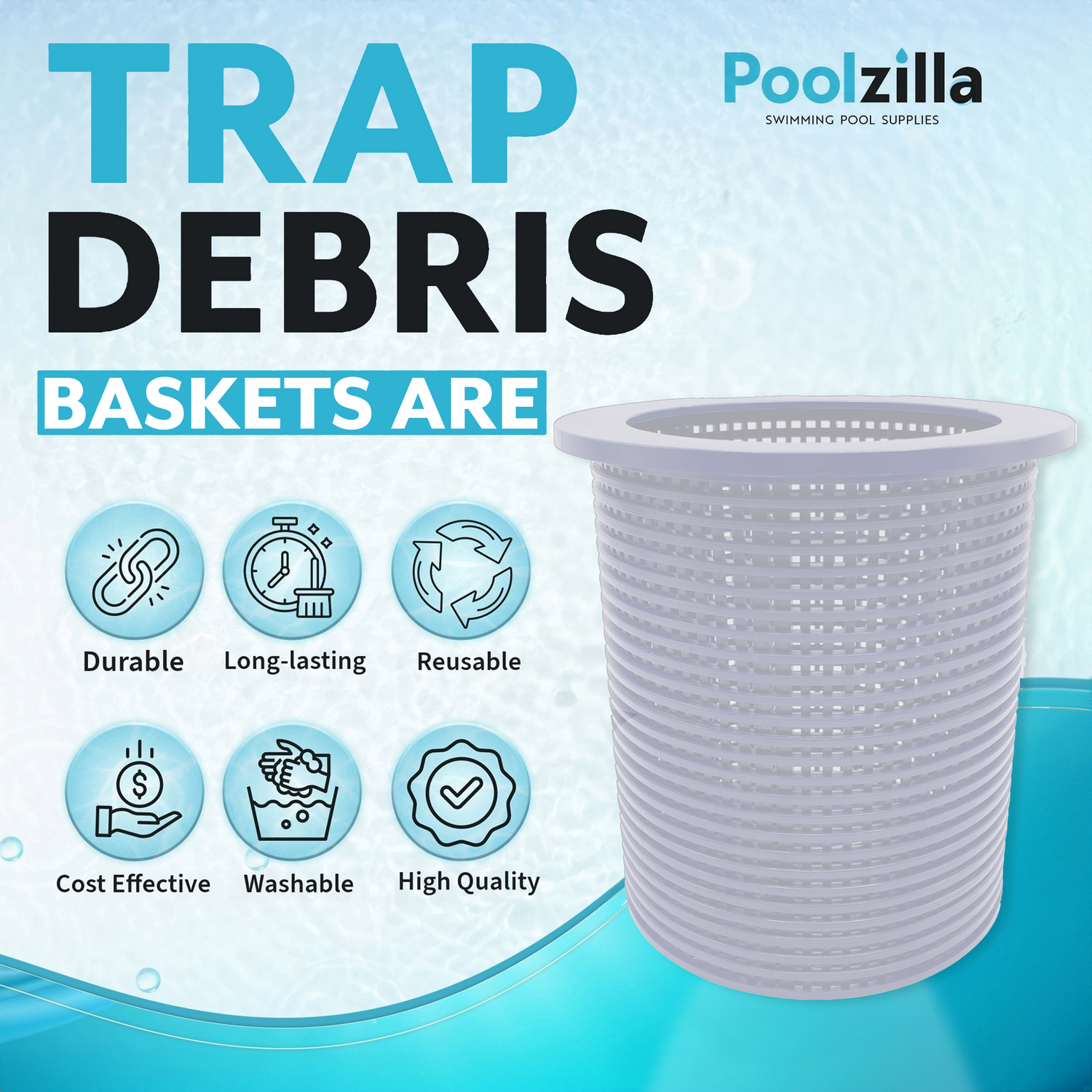 Poolzilla Premium Skimmer Basket, Compatible with Pentair 38013A, Admiral Skimmer, Aladdin B-37, 850001–S-10