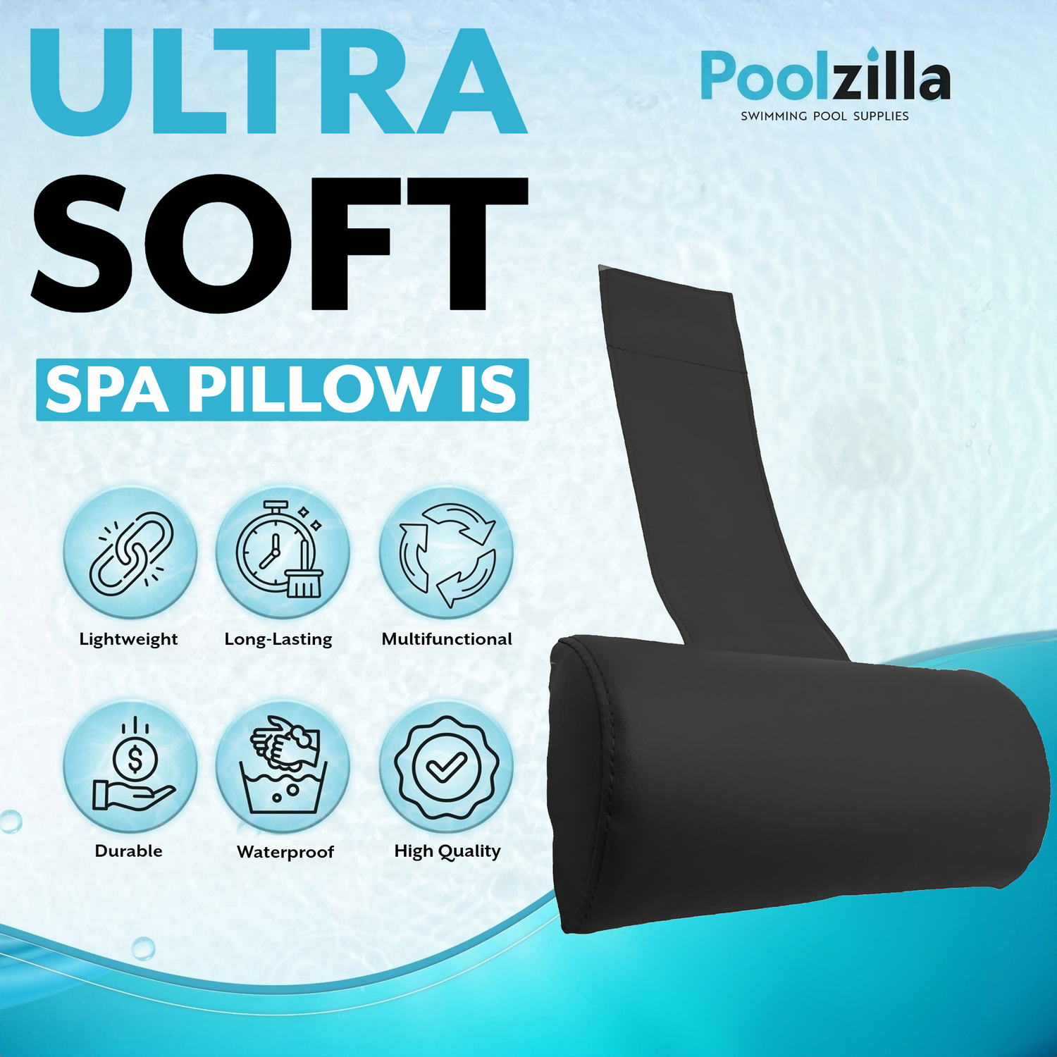 Poolzilla Black Spa Pillow for Outdoor Hot Tubs