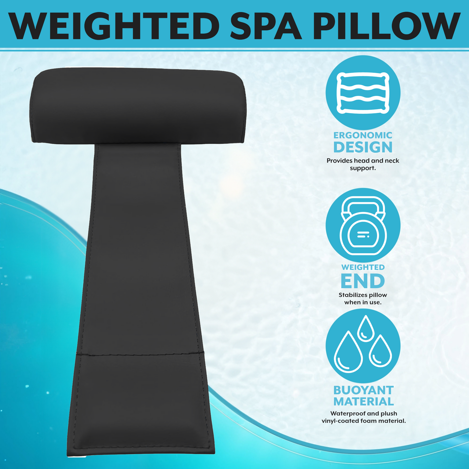 Poolzilla Black Spa Pillow for Outdoor Hot Tubs