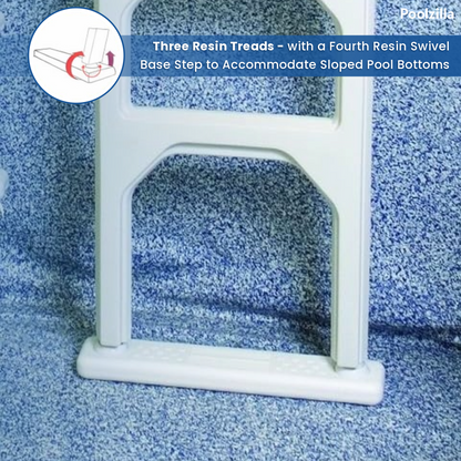 Poolzilla in-Pool Ladder - Deck Mounted Aluminum/Resin Entry and Exit System with Included Escutcheons, Supports up to 250 LBS - for 48’’ to 54’’ in. Swimming Pools