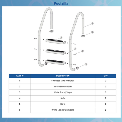 Poolzilla Salt-Friendly Stainless Steel Ladder for In-Ground Swimming Pools