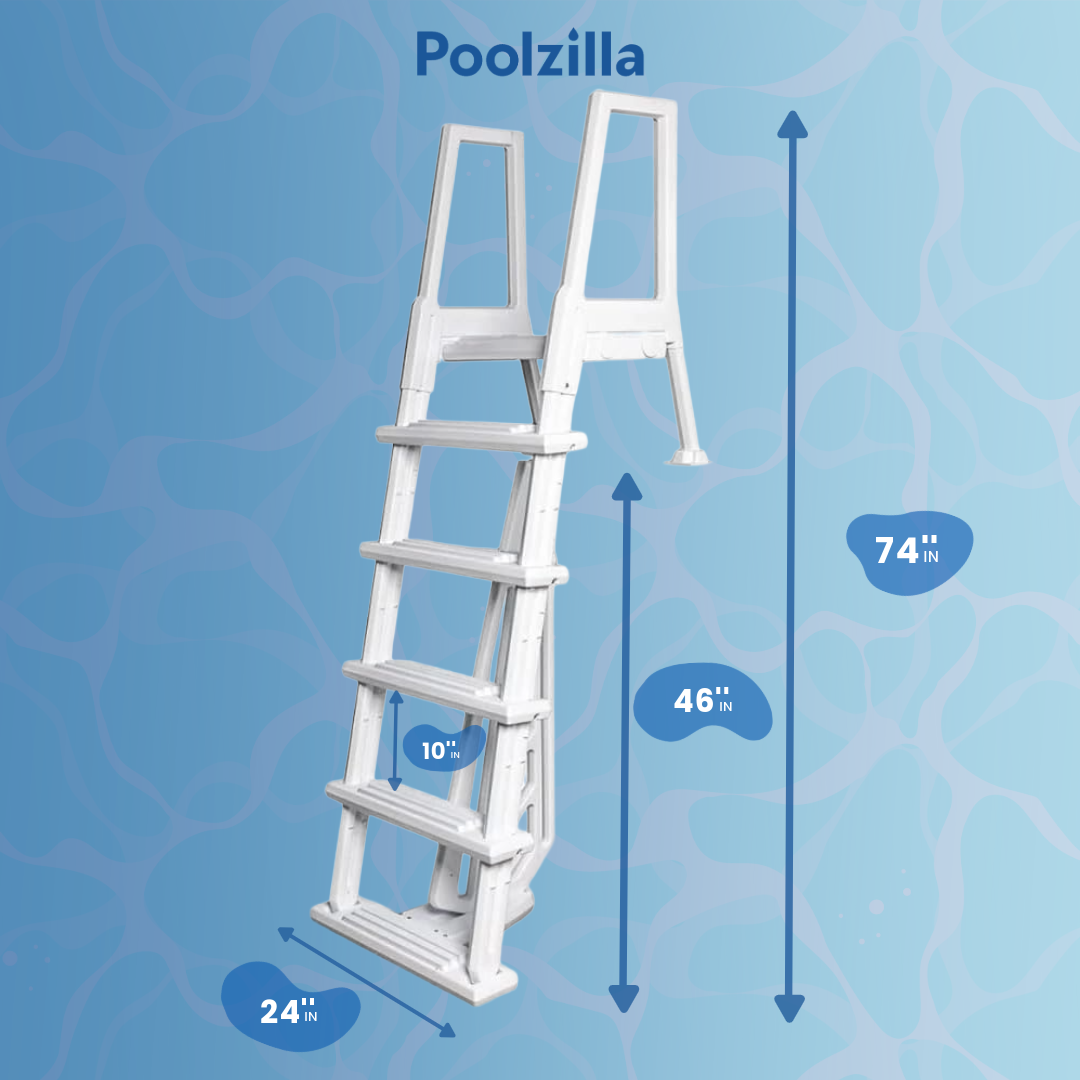 Poolzilla Pool Step Ladder for Above Ground Pools - Deck Mounted Ladder w/Wide Non Skid Platform - for 48’’ to 54’’ in. Above Ground Pools