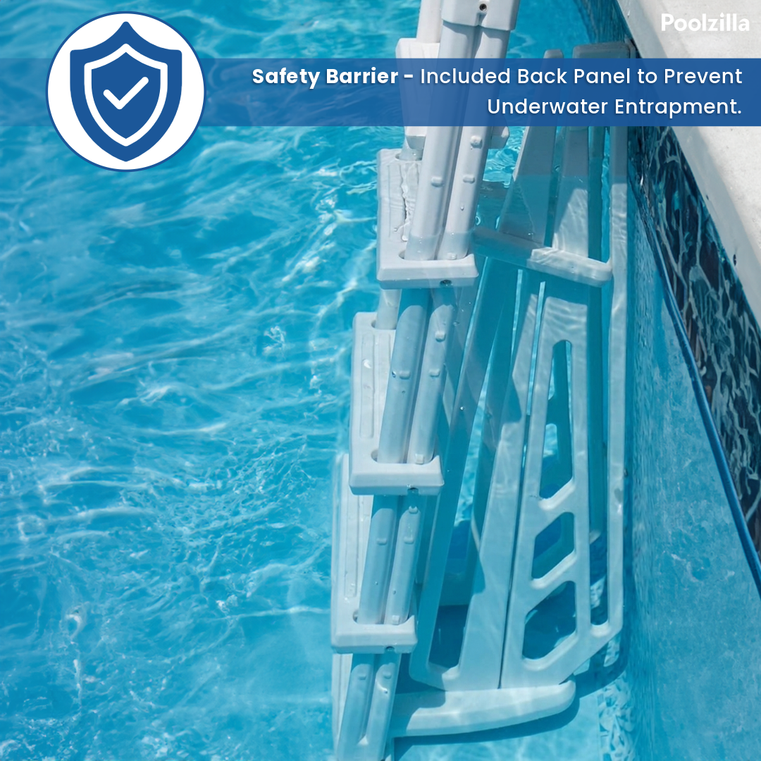 Poolzilla Pool Step Ladder for Above Ground Pools - Deck Mounted Ladder w/Wide Non Skid Platform - for 48’’ to 54’’ in. Above Ground Pools