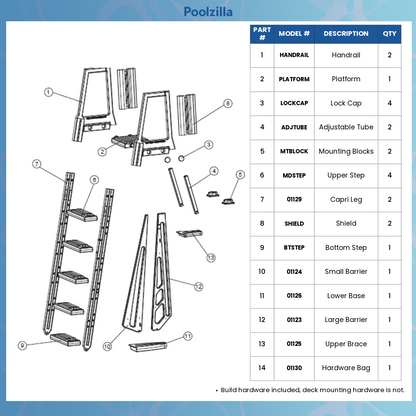 Poolzilla Pool Step Ladder for Above Ground Pools - Deck Mounted Ladder w/Wide Non Skid Platform - for 48’’ to 54’’ in. Above Ground Pools