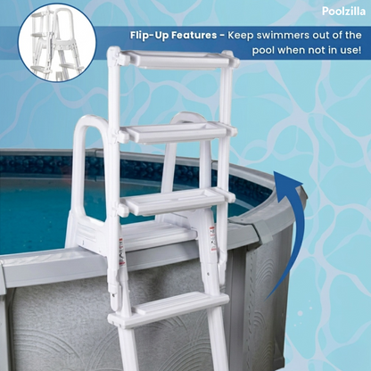Poolzilla Above Ground A-Frame Flip Up Pool Ladder w/Non Skid Platform - for 48’’ to 54’’ in. Above Ground Pools