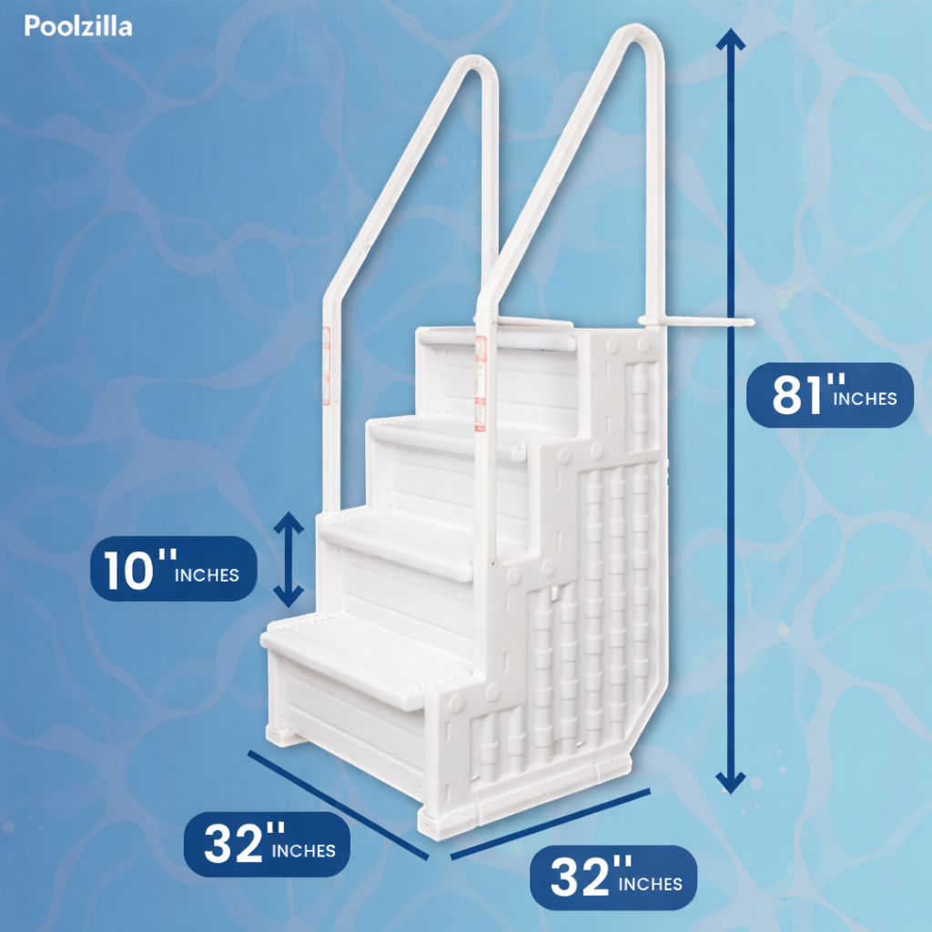 Poolzilla Premium Deck-Mounted Pool Ladder with Dual Handrails — Fits 48"–54" Above Ground Pools