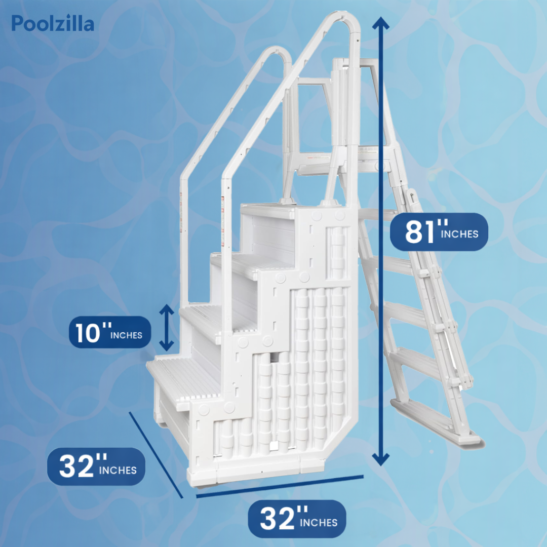 Poolzilla Step for 48’’ to 54’’ in. Above Ground Pools with Flip-up Outside Ladder