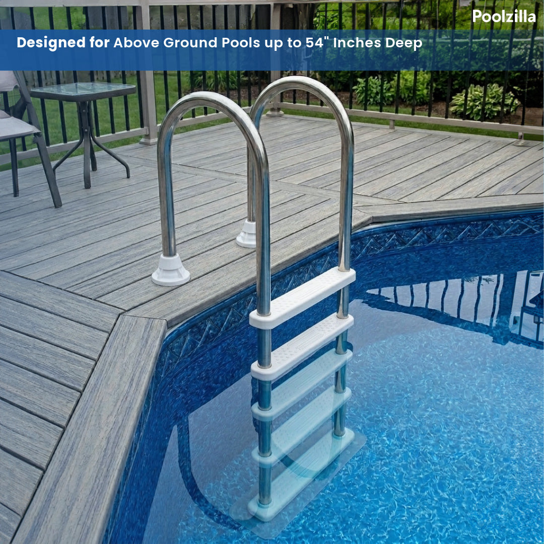 Poolzilla in-Pool Ladder - Deck Mounted Stainless Steel/Resin Entry and Exit System with Swivel Base Step, Supports up to 250 LBS - for 48’’ to 54’’ in. Swimming Pools