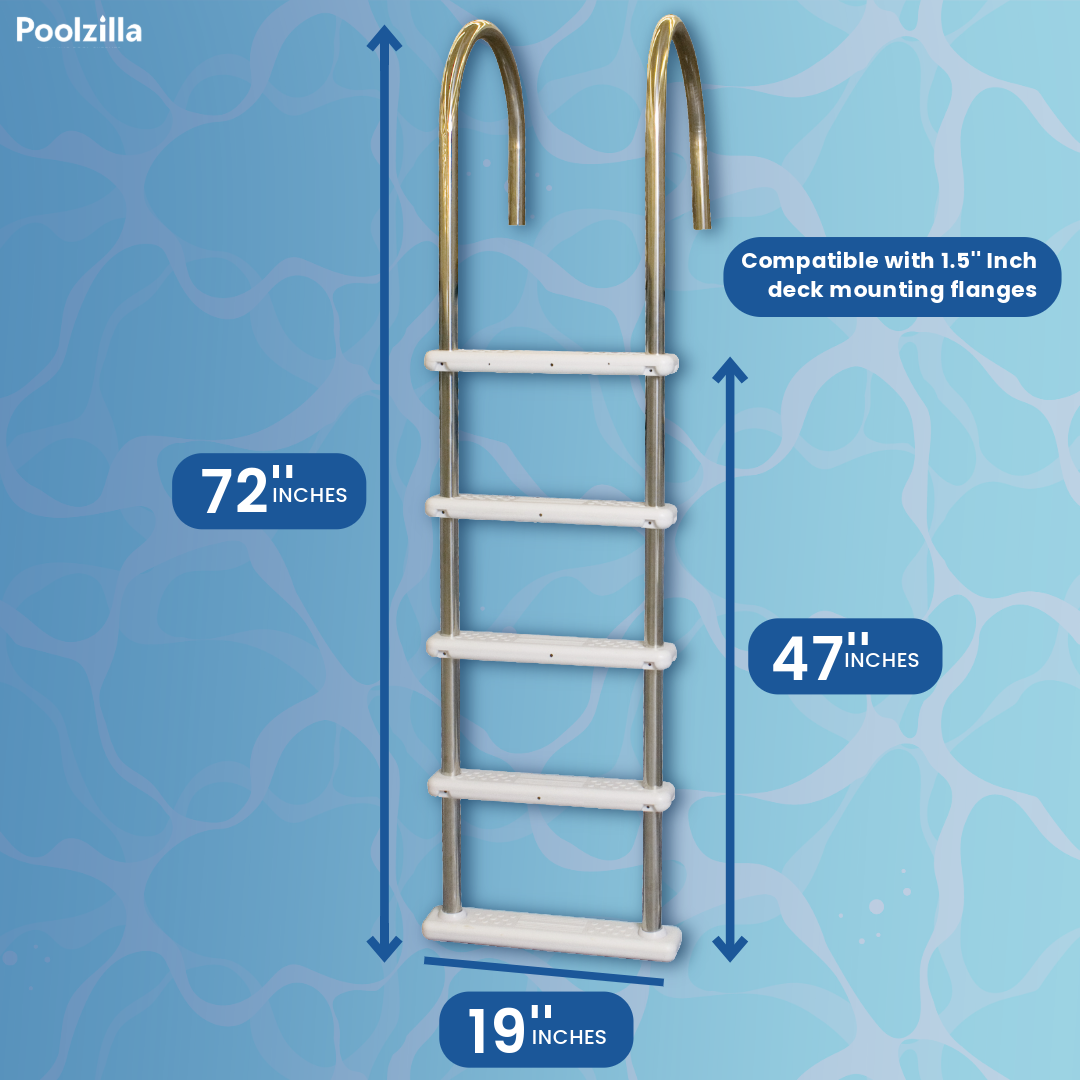 Poolzilla in-Pool Ladder - Deck Mounted Stainless Steel/Resin Entry and Exit System with Swivel Base Step, Supports up to 250 LBS - for 48’’ to 54’’ in. Swimming Pools