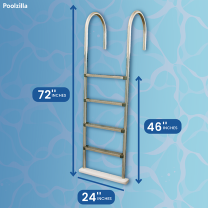 Poolzilla in-Pool Ladder - Deck Mounted All Stainless Steel Entry and Exit System with a Resin Swivel Base Step, Supports up to 250 LBS - for 48’’ to 54'’ in. Swimming Pools