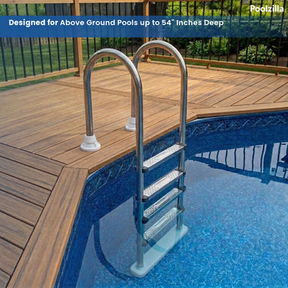 Poolzilla in-Pool Ladder - Deck Mounted All Stainless Steel Entry and Exit System with a Resin Swivel Base Step, Supports up to 250 LBS - for 48’’ to 54'’ in. Swimming Pools