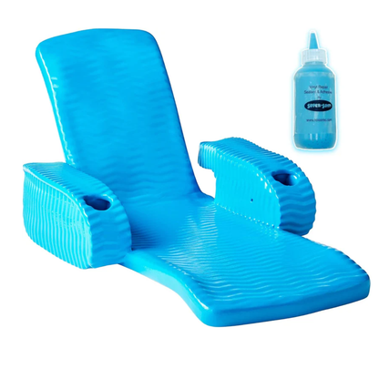 Poolzilla, TRC Deluxe Baja II Foldable Pool Lounger Reclining Chair, Wavy Foam Shell Padding, Bahama Blue