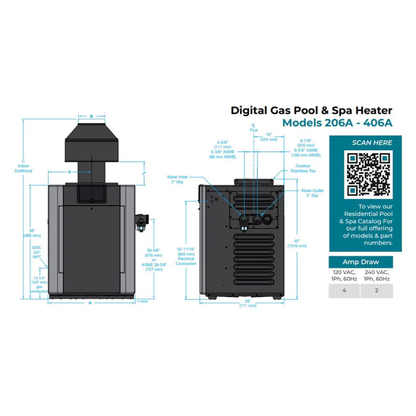 Raypak B-R206A-EN-X #50 Digital ASME Natural Gas Heater | 199.5K BTU | Cupro-Nickel Exchanger, 206 lbs, 2” Bronze Headers, ProTek Shield Module | 017399