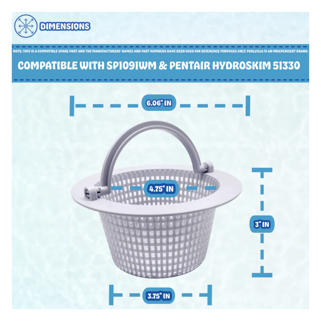 Poolzilla 6.25" Skimmer Basket with Handle, Compatible with SP1091WM & Pentair HydroSkim 51330