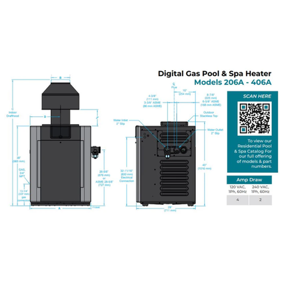 Raypak P-R266A-EN-C #51 Digital Natural Gas Heater | 266K BTU | Electronic Ignition, Polymer Headers, Copper Exchanger, 220 lbs | 009221