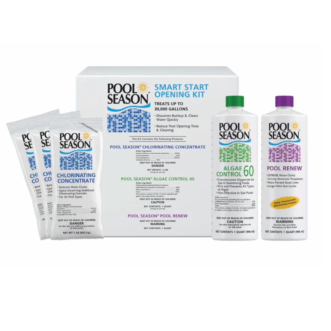 Pool Season 30k Gallon Smart Start Opening Kit (3# Di-Chor, 1 Qt Algaecide 60, 1QT Spring Renew)