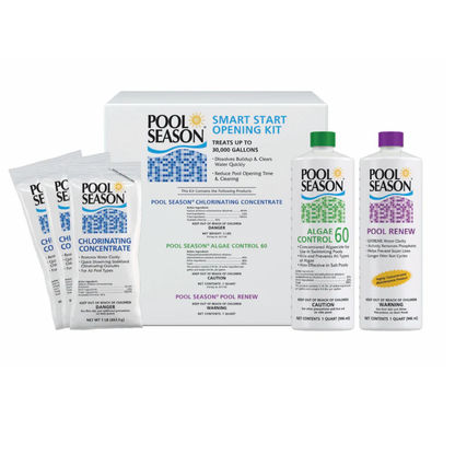 Pool Season 30k Gallon Smart Start Opening Kit (3# Di-Chor, 1 Qt Algaecide 60, 1QT Spring Renew)