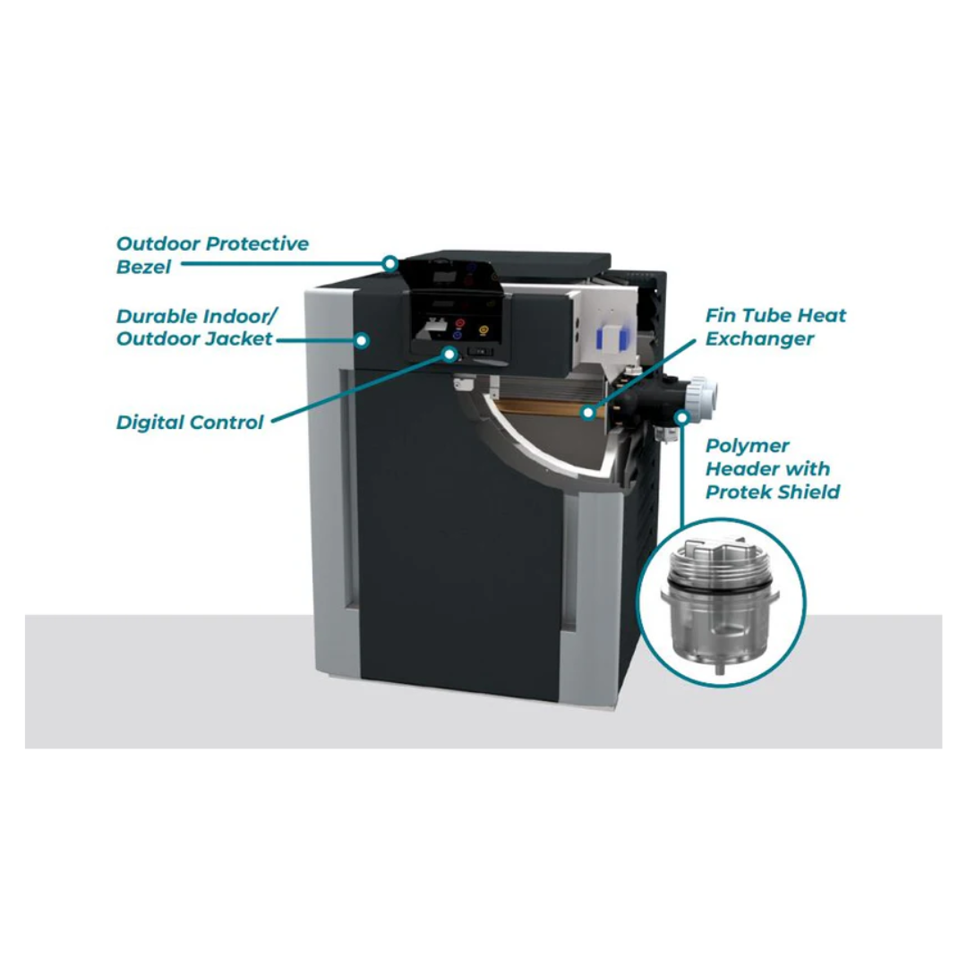Raypak B-R206A-EN-X #50 Digital ASME Natural Gas Heater | 199.5K BTU | Cupro-Nickel Exchanger, 206 lbs, 2” Bronze Headers, ProTek Shield Module | 017399