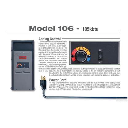 Raypak P-R106A-AP-C Analog Control Propane Gas Heater | 105K BTU | 014781