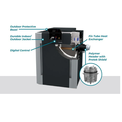 Raypak P-R266A-EN-C #51 Digital Natural Gas Heater | 266K BTU | Electronic Ignition, Polymer Headers, Copper Exchanger, 220 lbs | 009221