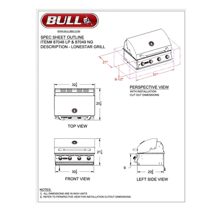 Bull Outdoor Products 87049 Lonestar Select Natural Gas Drop-In Grill Head