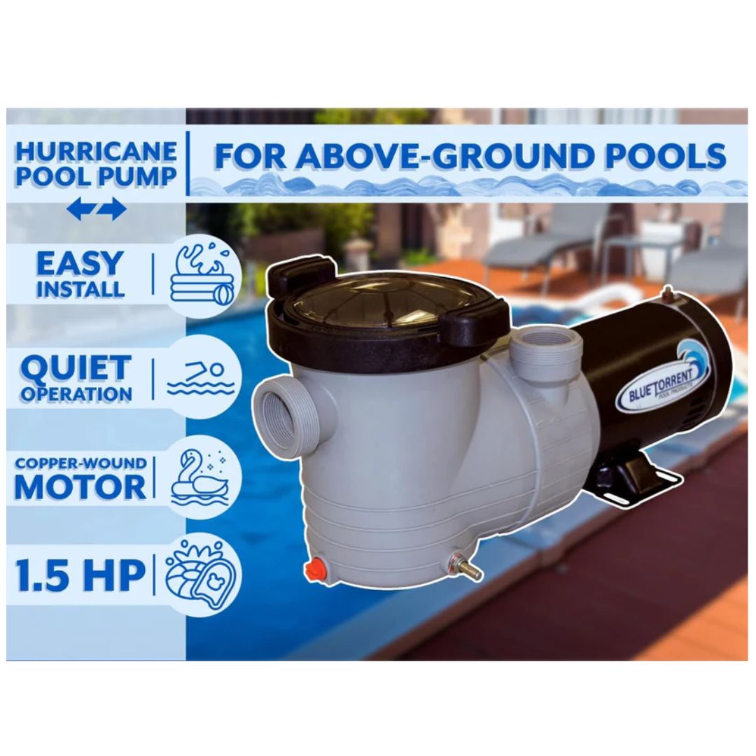 Poolzilla 1.5HP Pool Pump For Above Ground Pools With Dual-Port Discharge and Pre-Bonded HLT