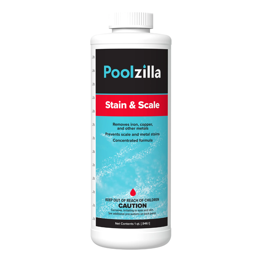 Poolzilla Stain & Scale (1QT) Removes Iron, Copper & Other Metals, Prevents Staining