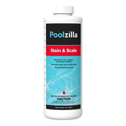 Poolzilla Stain & Scale (1QT) Removes Iron, Copper & Other Metals, Prevents Staining