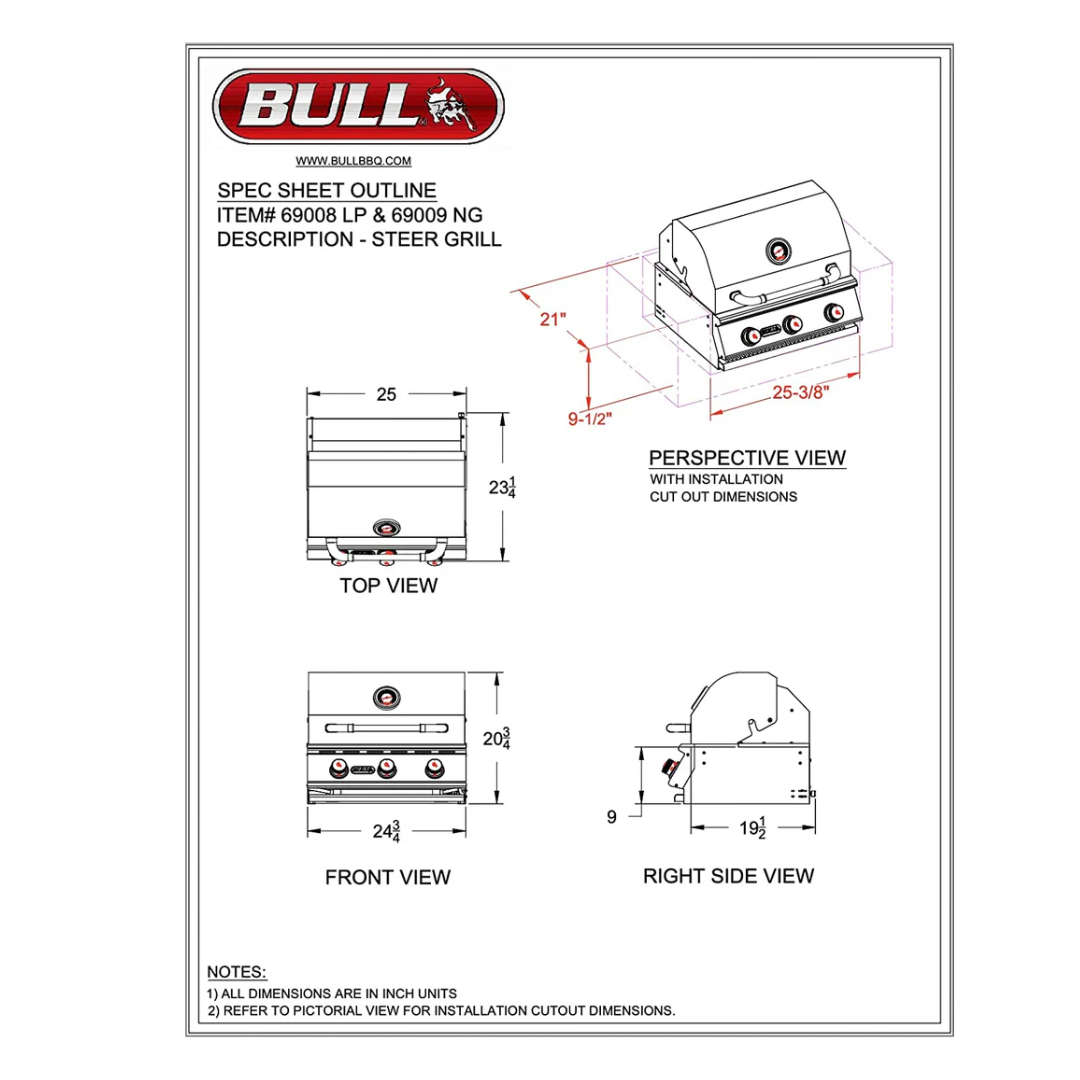 BULL 69009 Steer Head NG Natural-Gas-Grills, Stainless Steel