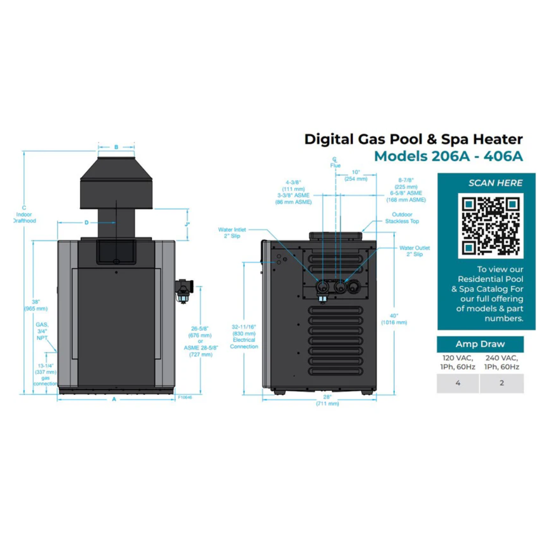 Raypak Digital Cupro-Nickel Propane Gas Heater | P-R406A-EP-X | 014953 | 360,000 BTU