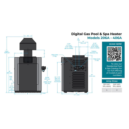 Raypak Digital, Natural Gas, Pool Heater for 2,000-6,000 ft. Elevation - P-R406A-EN-C #51 009223 | 399,900 BTU