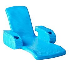 Poolzilla, TRC Deluxe Baja II Foldable Pool Lounger Reclining Chair, Wavy Foam Shell Padding, Bahama Blue