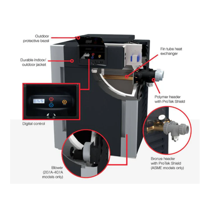 Raypak P-R406A-EN-X #51 Digital Natural Gas Heater | 360K BTU | Cupro-Nickel Exchanger, 260 lbs, ProTek Shield Module | 014941