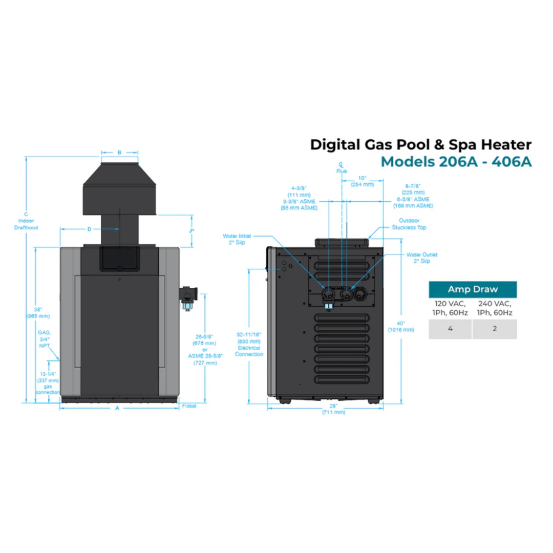 Raypak P-R406A-EP-C Digital Propane Gas Heater | 399K BTU | 009227