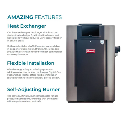 Raypak Digital Cast Iron ASME Natural Gas Pool Heater 017374 | 399,000 BTU
